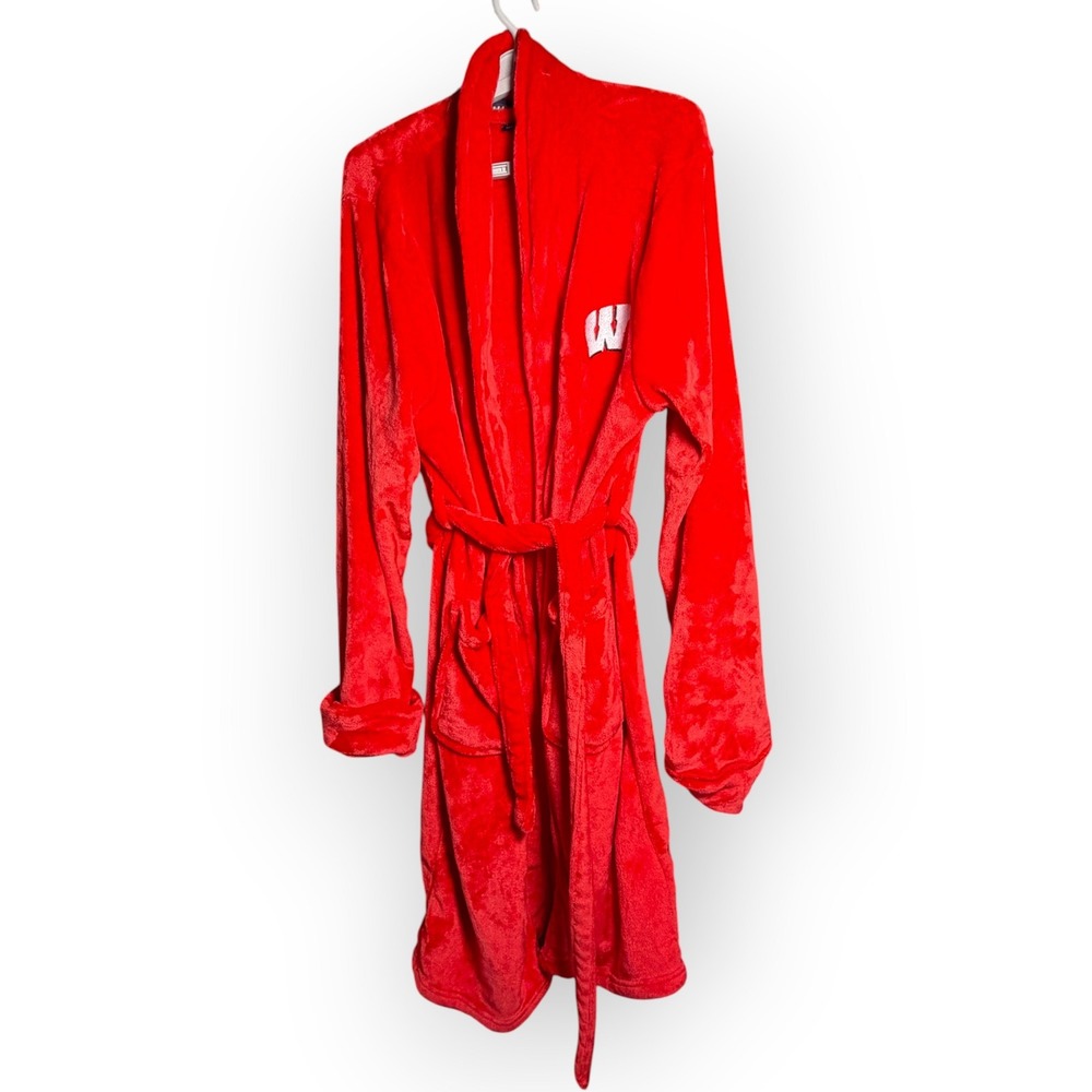 Northwest Wisconsin Badgers Red Plush Bath Robe One Size NCAA Collegiate Lounge